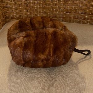 Brown Mink Fur Hand Muff with zipper